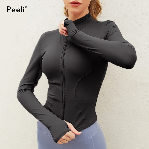 Long Sleeve Sports Jacket Women Zip