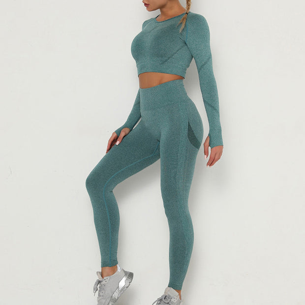 New Seamless Women Gym Set Long Sleeve