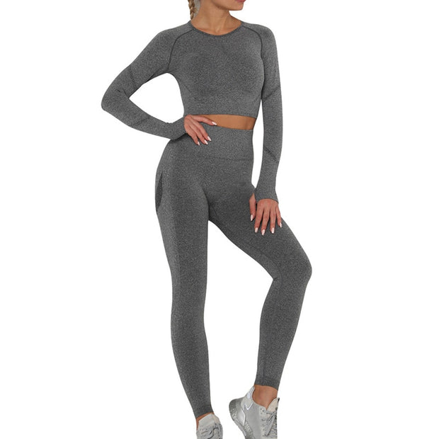 New Seamless Women Gym Set Long Sleeve