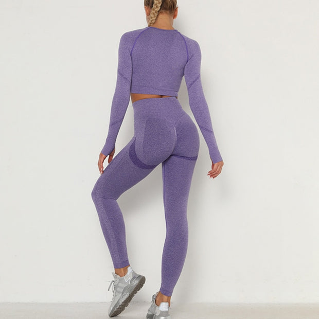 New Seamless Women Gym Set Long Sleeve