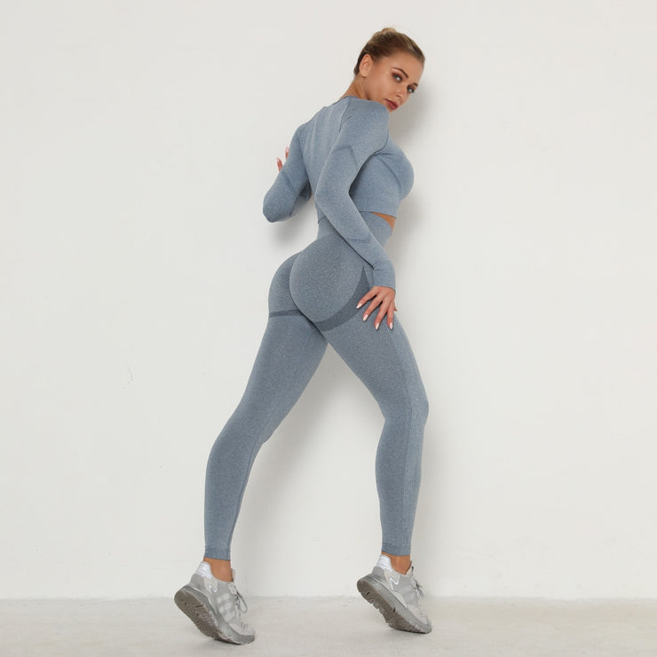 New Seamless Women Gym Set Long Sleeve