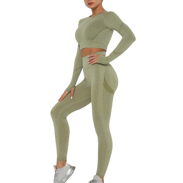 New Seamless Women Gym Set Long Sleeve