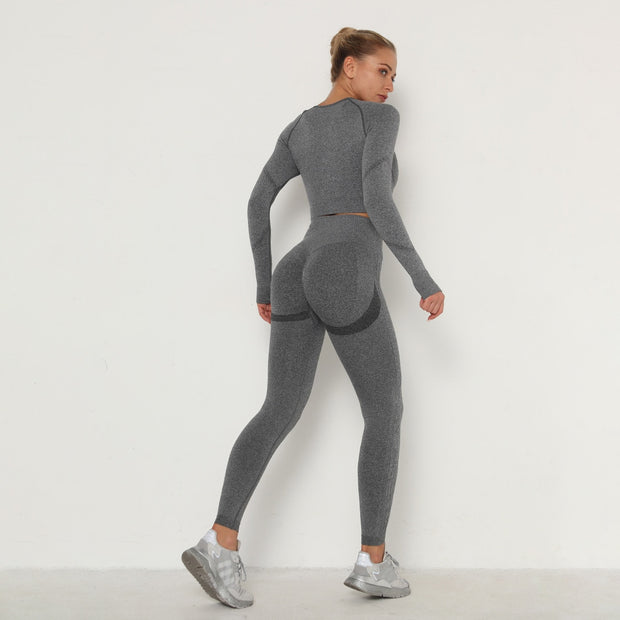 New Seamless Women Gym Set Long Sleeve