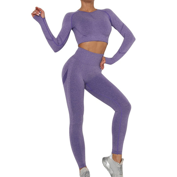 New Seamless Women Gym Set Long Sleeve