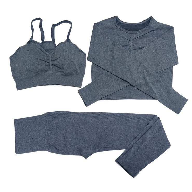 New Seamless Women Gym Set Long Sleeve